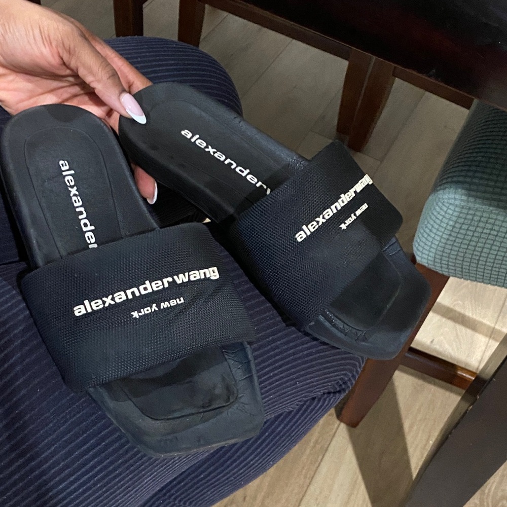 Alexander Wang Black Logo Slide Sandals